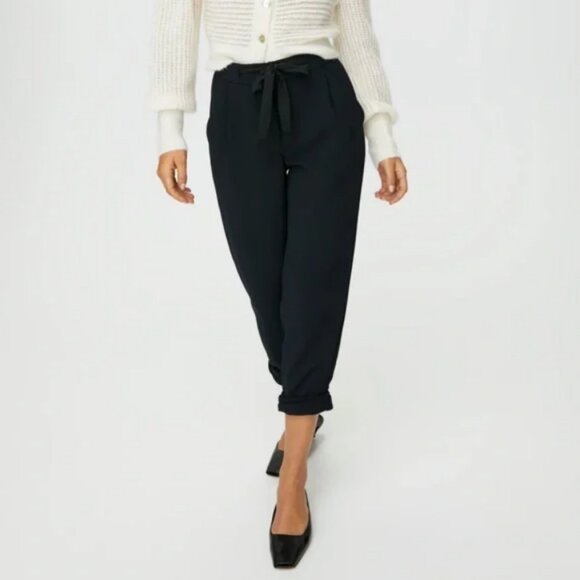 Wilfred Pants - Wilfred Aritzia Allant Crepe Trousers Black Tie-Waist Cropped Cuff Leg Pants